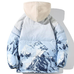 Printed Snow Mountain Hooded Puffer Jacket