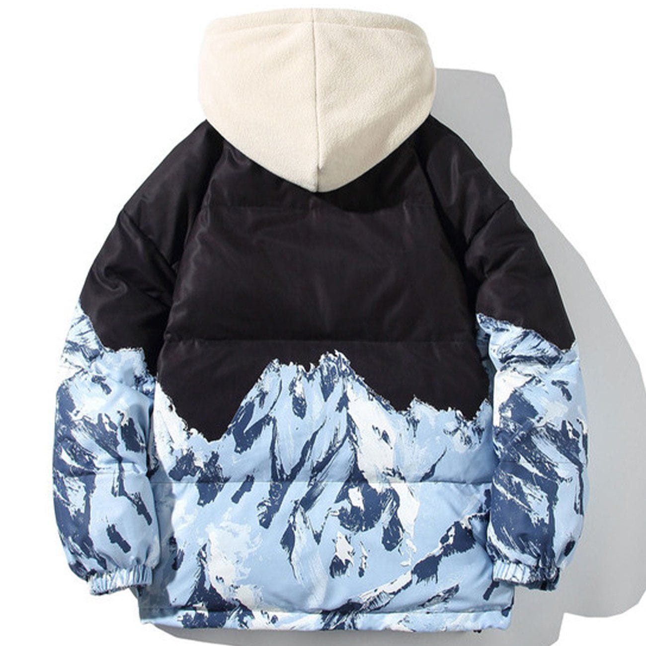 Printed Snow Mountain Hooded Puffer Jacket