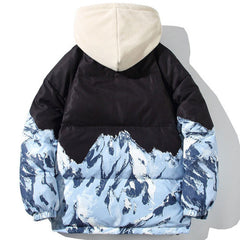 Printed Snow Mountain Hooded Puffer Jacket
