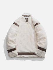 Sherpa-Mantel aus PU-Leder mit Patchwork