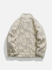 Daunenmantel mit Puzzle-Stickerei und Kontrast