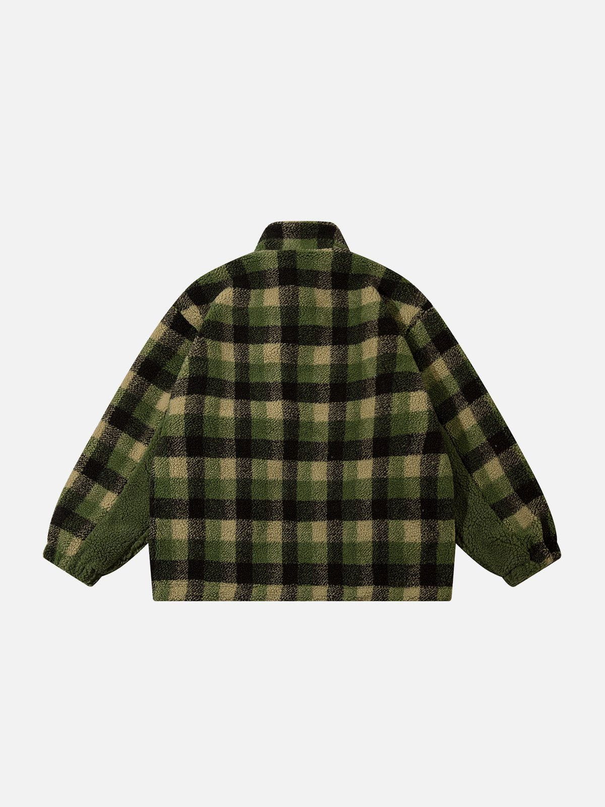 Retro Colorblock Plaid Sherpa Coat