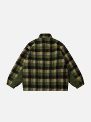 Retro Colorblock Plaid Sherpa Coat