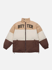 Wintermantel mit Stehkragen und Retro-Farbblockdesign