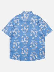 Retro Loose Flower Full Print Short Sleeve Shirt