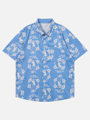 Retro Loose Flower Full Print Short Sleeve Shirt