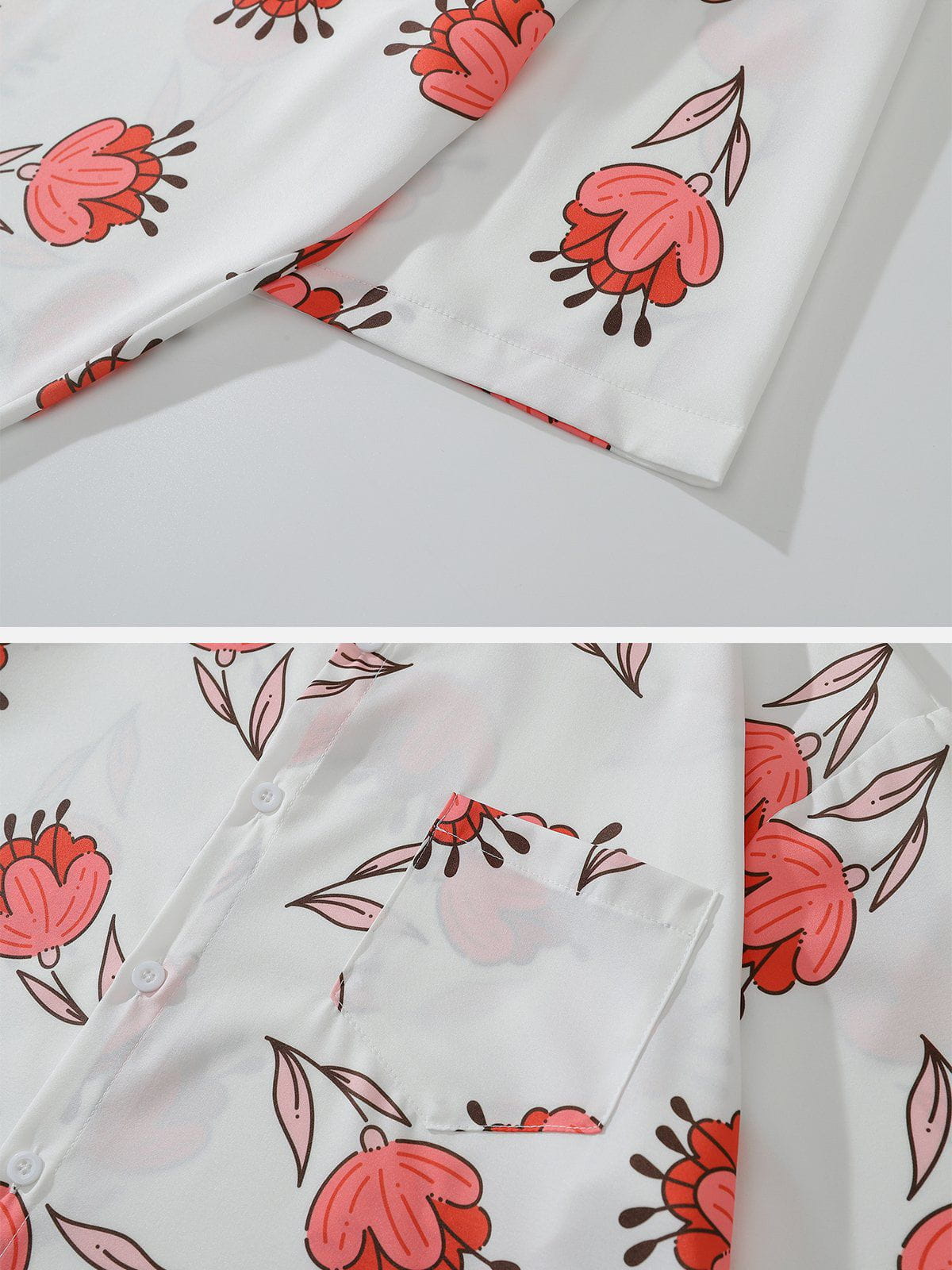 Rose Element Print Short Sleeve Shirts