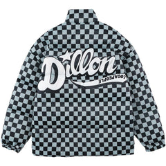 Solid Color Checkerboard Print Puffer Jacket