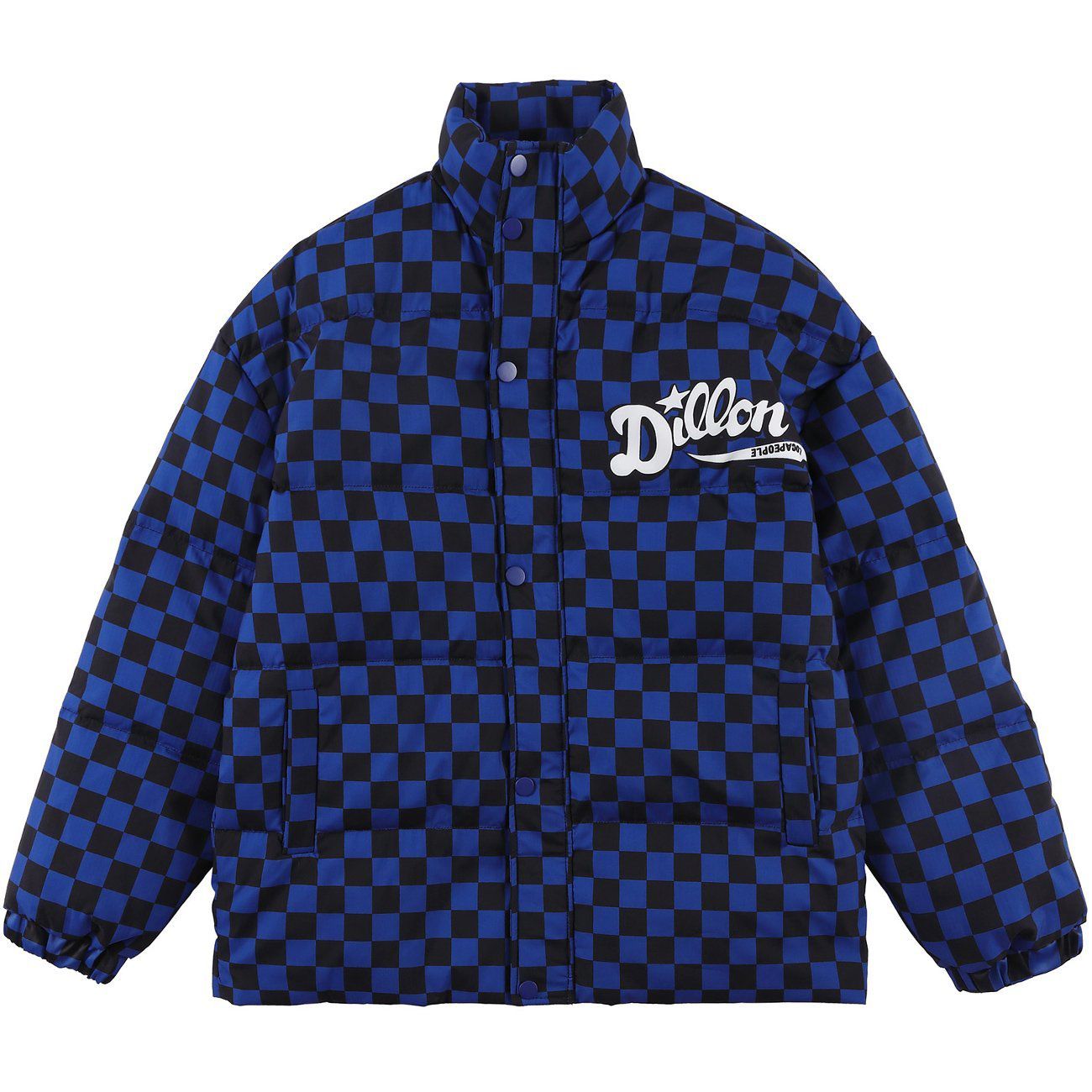 Solid Color Checkerboard Print Puffer Jacket