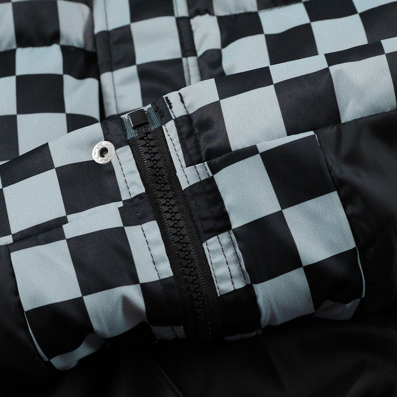 Solid Color Checkerboard Print Puffer Jacket