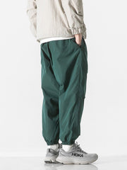 Solid Color Drawstring Cargo Pants