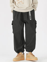 Solid Color Functional Cargo Pants