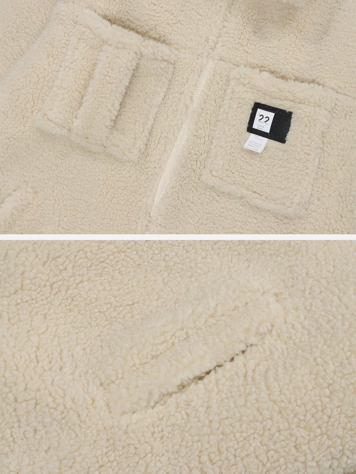 Solid Color Multi-pocket Label Sherpa Winter Coat