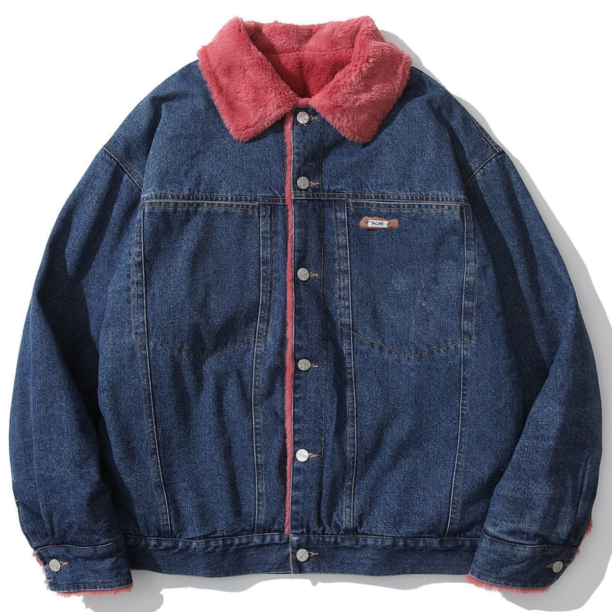 Einfarbiger Wintermantel aus Samt-Denim mit Polokragen