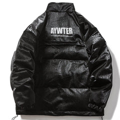 PU-Wintermantel mit einfarbigem Print