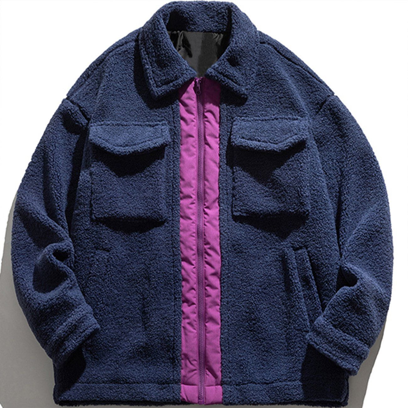 Solid Color Stitching Zipper Sherpa Coat