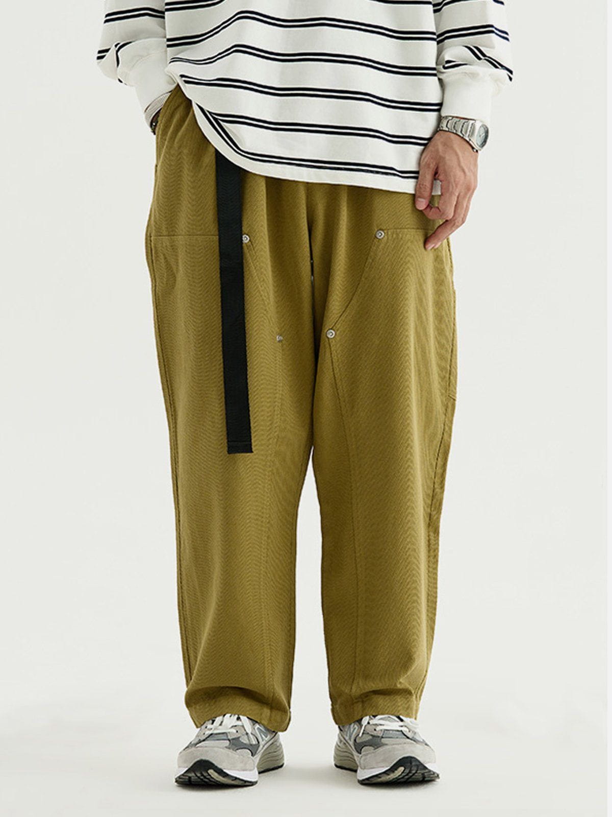 Solid Color Straps Cargo Pants