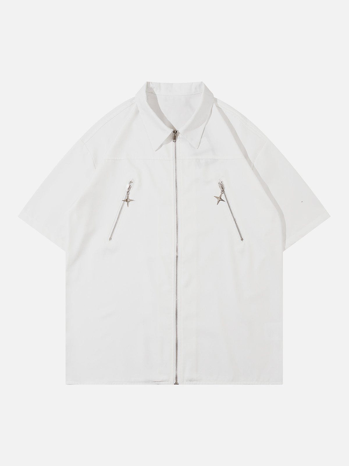 Solid Color Zip Up Short Sleeve Shirt