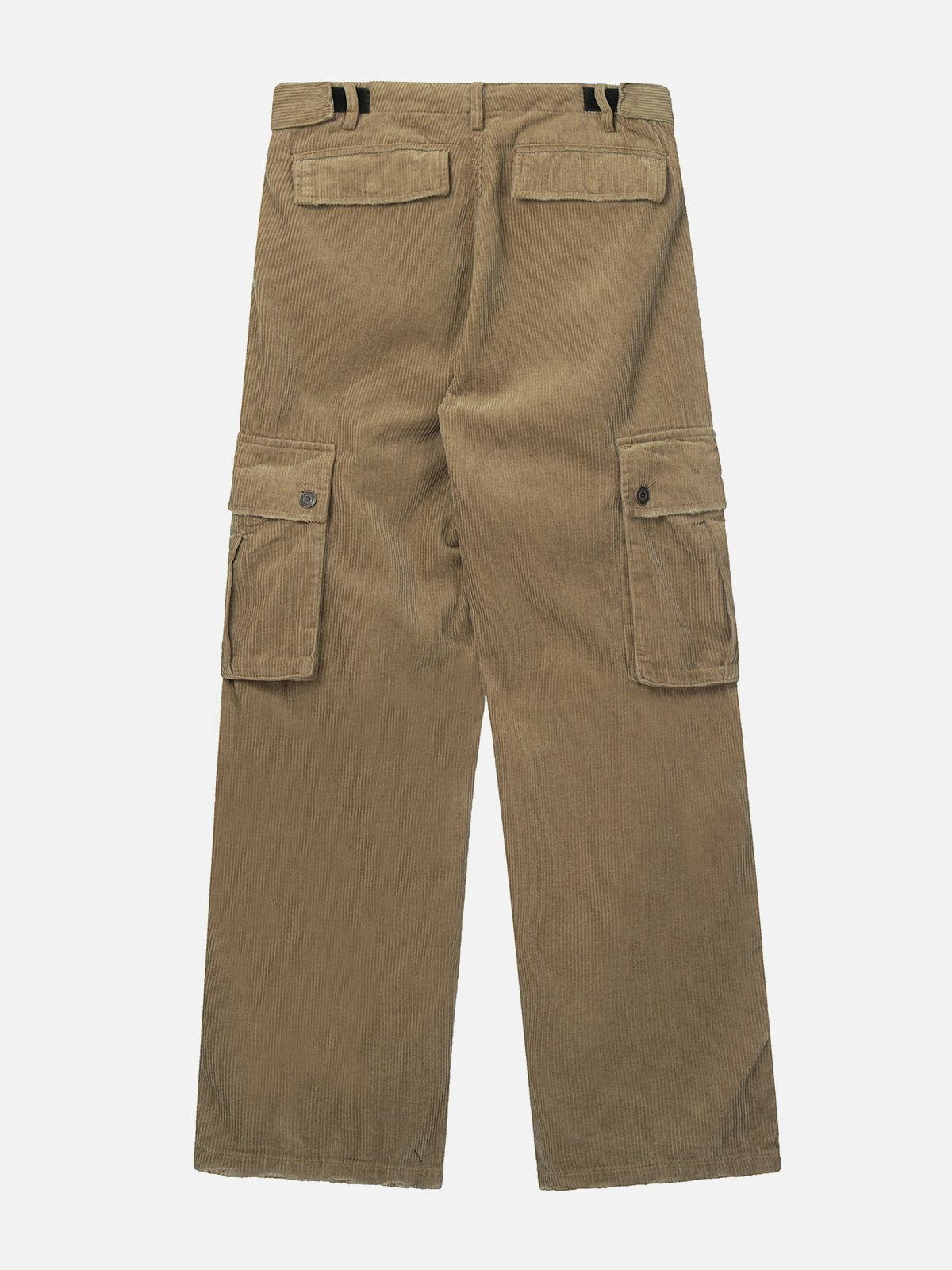 Solid Corduroy Multi Pocket Cargo Pants