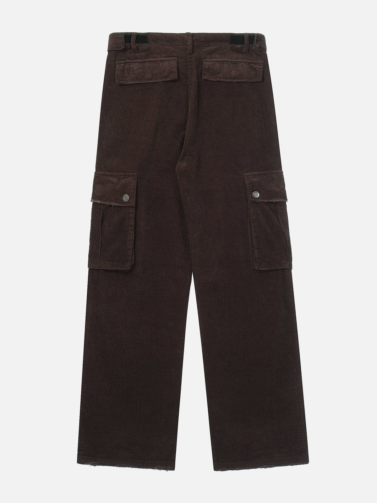 Solid Corduroy Multi Pocket Cargo Pants