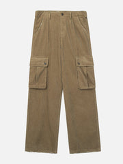 Solid Corduroy Multi Pocket Cargo Pants