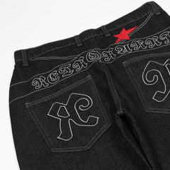 Star Embroidery Letters Jeans