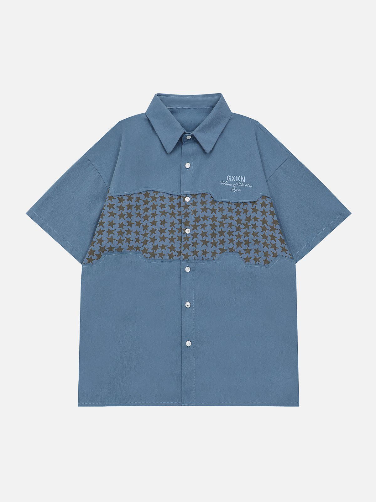 Star Graphic Patchwork Short Sleeve Shirt