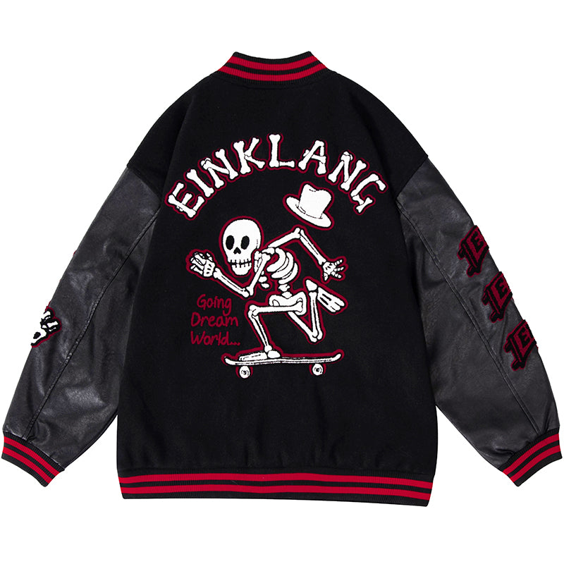 Streetwear Baseball Jacket Skateboard Skeleton