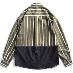 Stripe Splicing Denim Long-sleeved Shirt