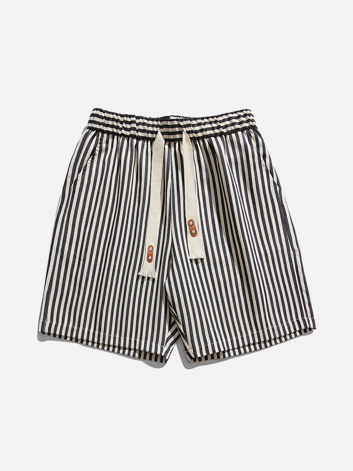 Striped Print Loose Drawstring Shorts