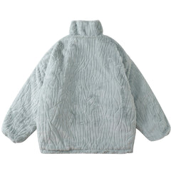 Wintermantel aus Plüsch mit Texturdruck und einfarbiger Farbe