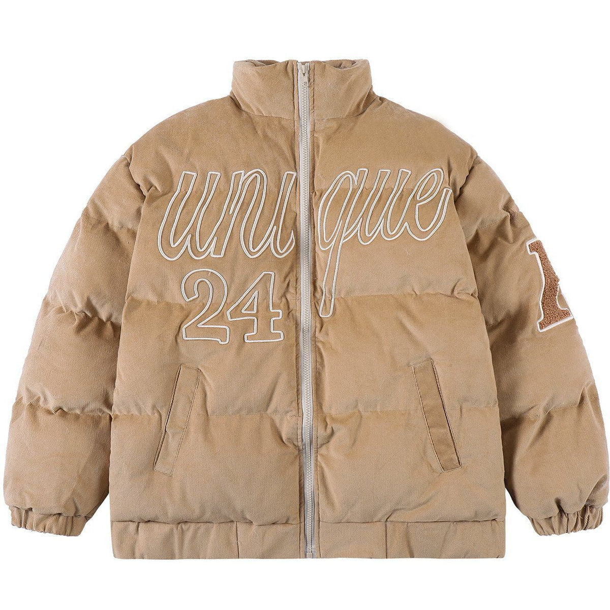 Wintermantel mit dreidimensionalem Buchstaben-Stickerei-Handtuch