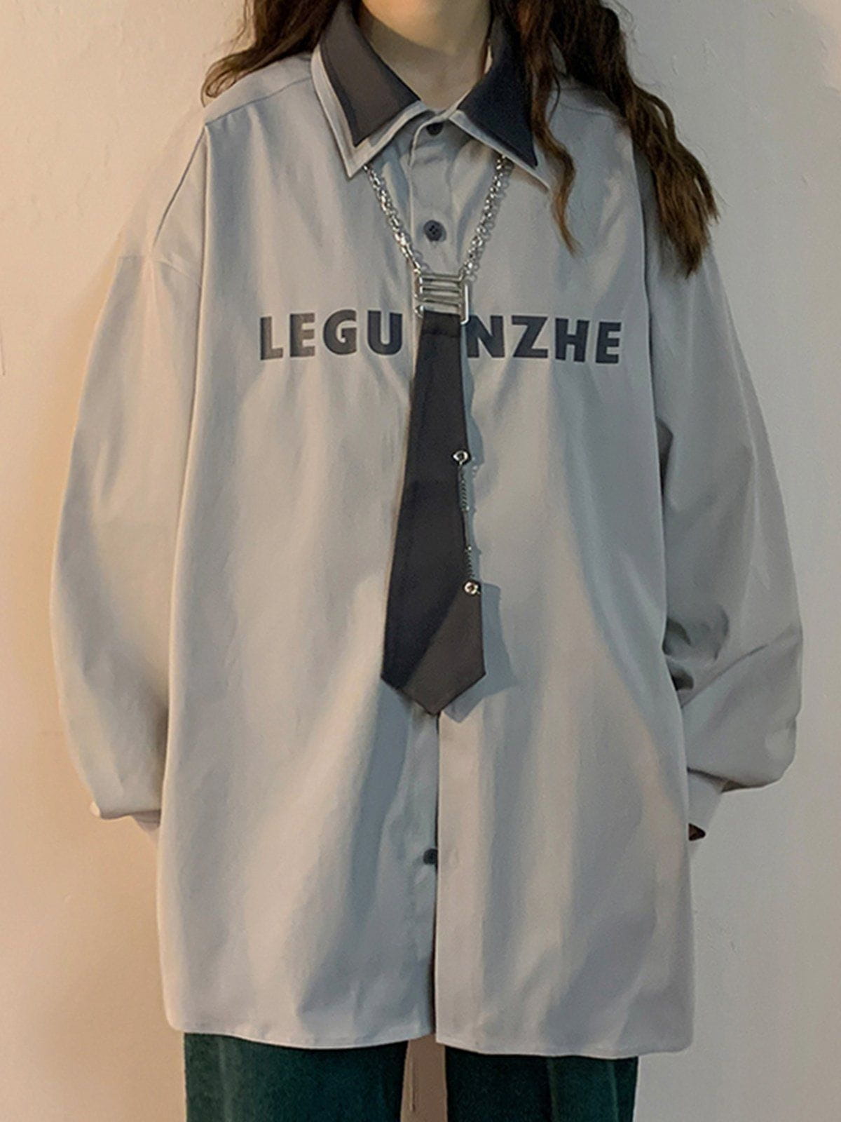 Tie Chain Trim Long-Sleeved Shirt