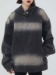 Wintermantel aus Denim mit Batikmuster und Kapuze