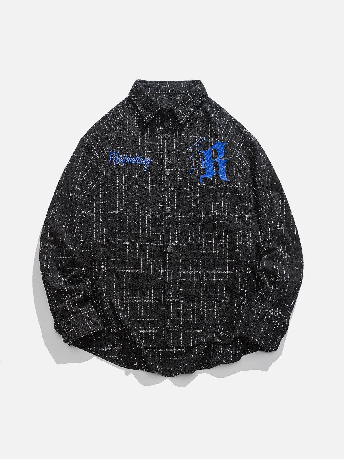 Trellis Letter Embroidery Long Sleeve Shirts