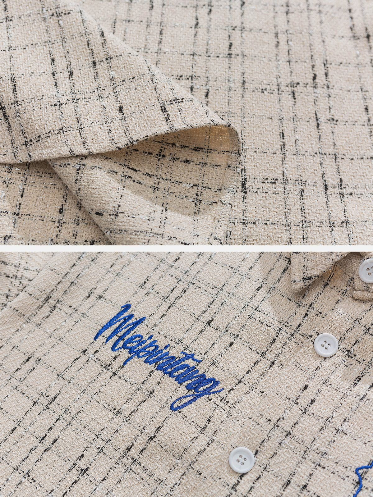 Trellis Letter Embroidery Long Sleeve Shirts