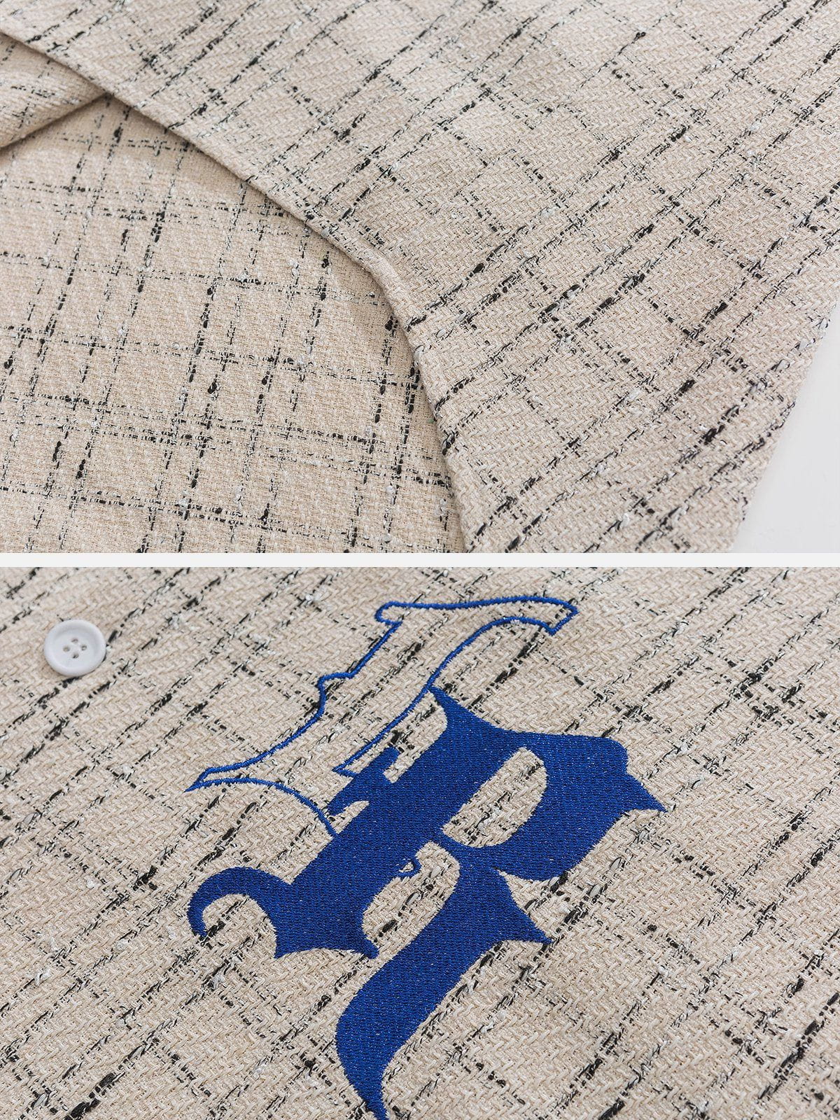 Trellis Letter Embroidery Long Sleeve Shirts