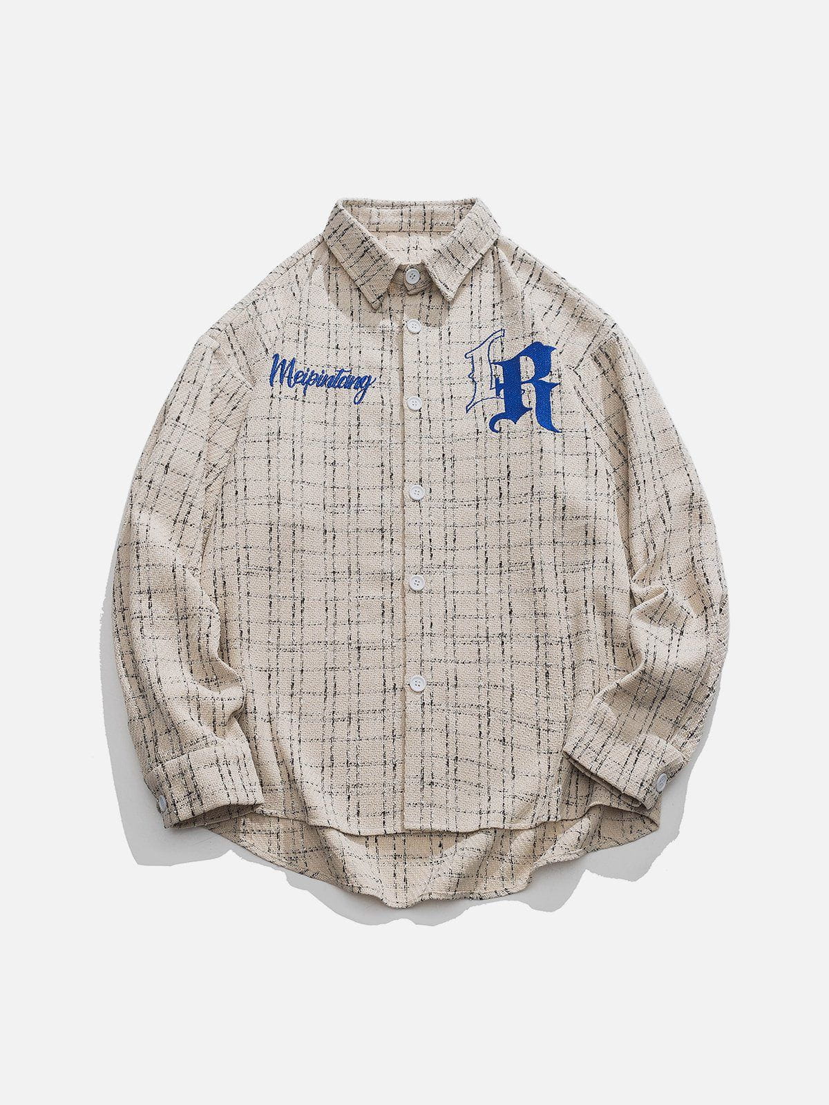 Trellis Letter Embroidery Long Sleeve Shirts
