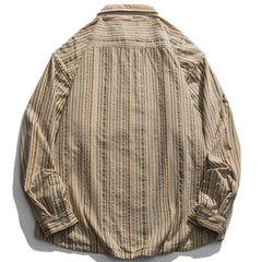 Vertical Stripes Plus Fleece Long-sleeved Shirt