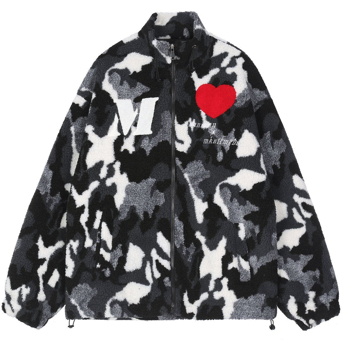 Vintage Camouflage Love Embroidery Sherpa Coat