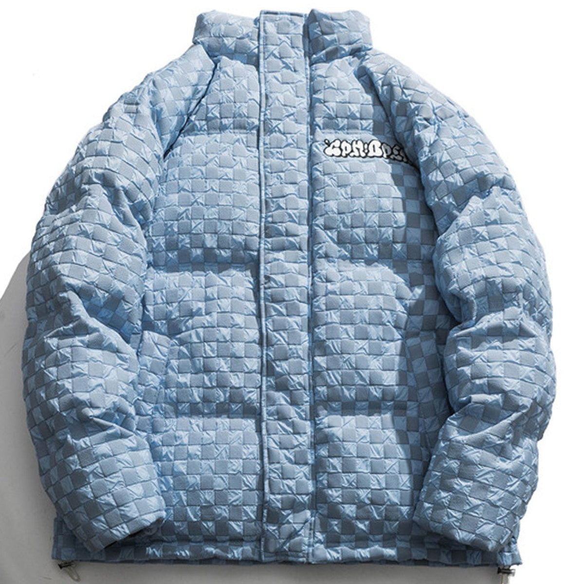 Vintage Checkerboard Plaid Embroidery Puffer Jacket