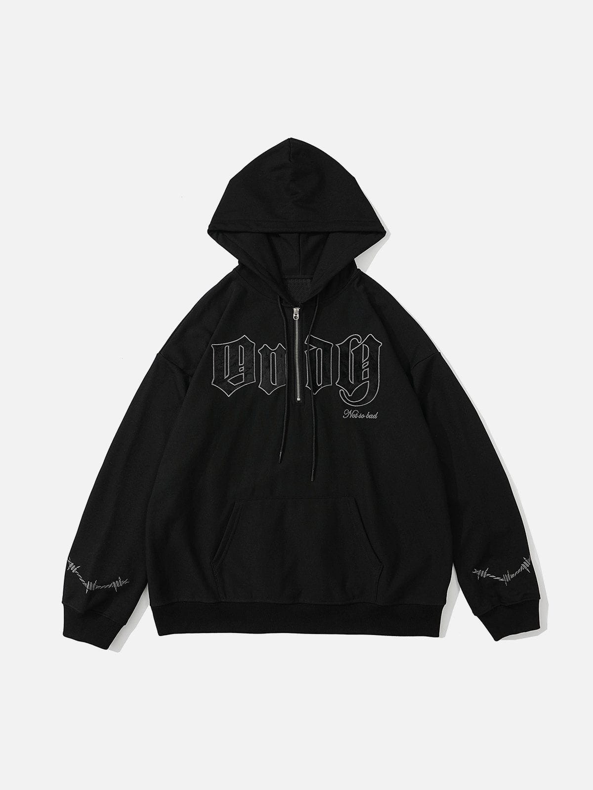 Vintage Curved Patch Embroidered Half-Zip Hoodie