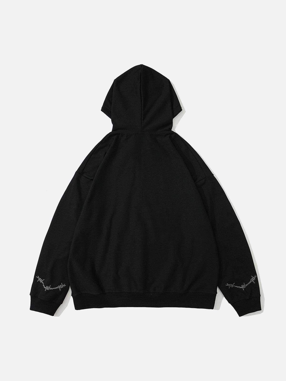 Vintage Curved Patch Embroidered Half-Zip Hoodie