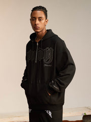 Vintage Curved Patch Embroidered Half-Zip Hoodie