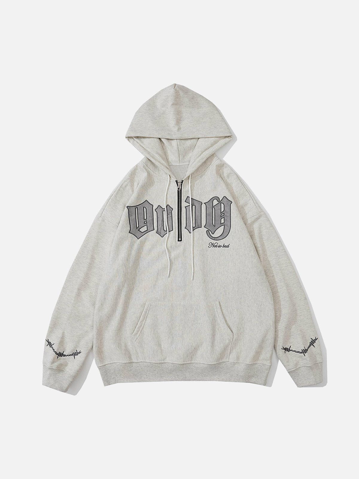 Vintage Curved Patch Embroidered Half-Zip Hoodie