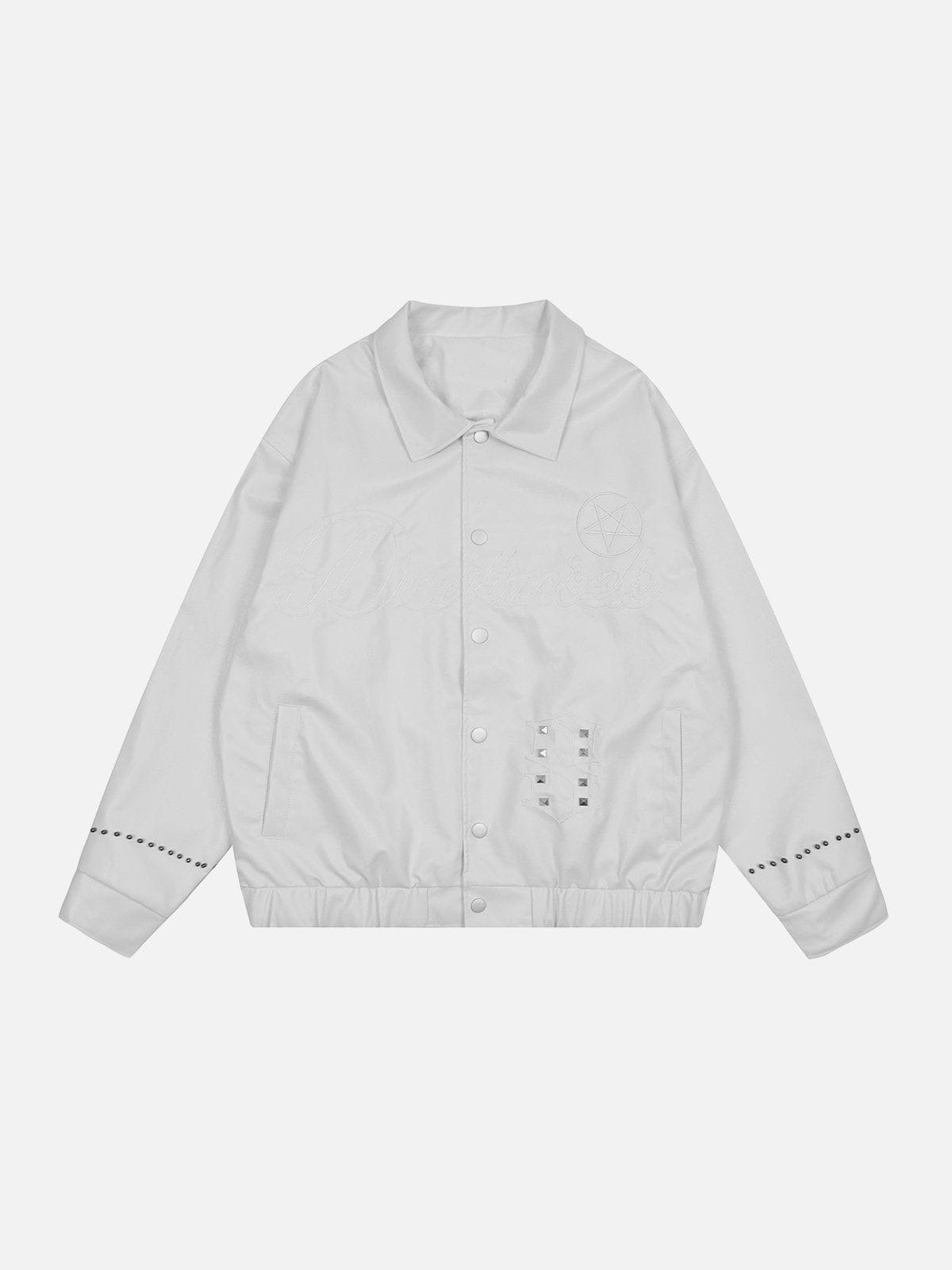 Vintage bestickte PU-Jacke mit Nieten 