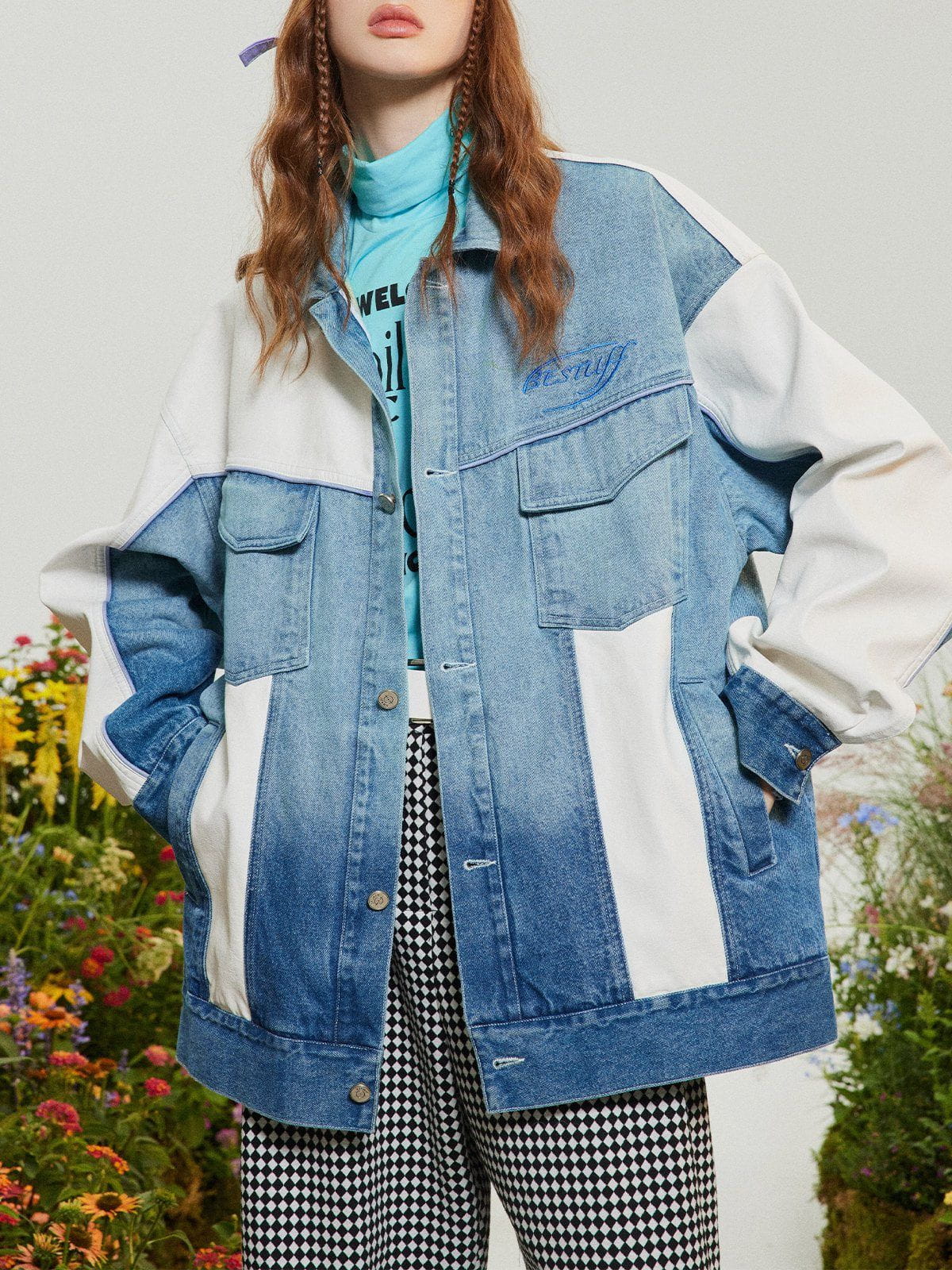 Vintage Gradient Denim Stitching Jacket