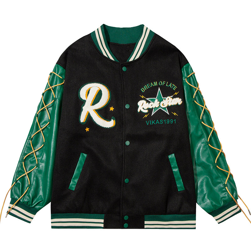 Veste vintage hip-hop avec cordon de serrage et lettre