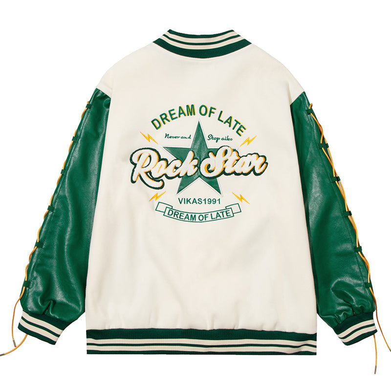 Veste vintage hip-hop avec cordon de serrage et lettre
