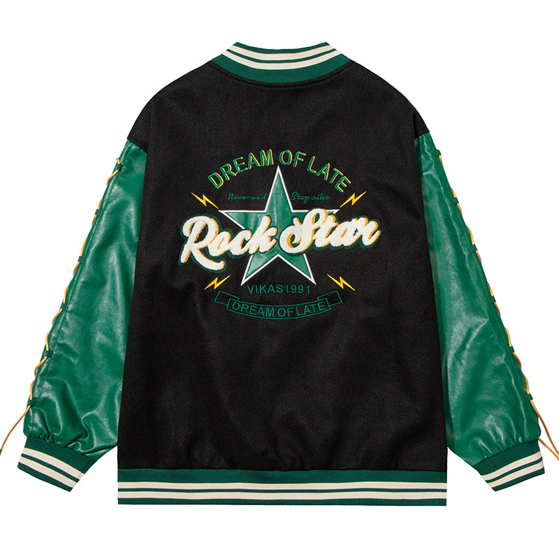 Veste vintage hip-hop avec cordon de serrage et lettre